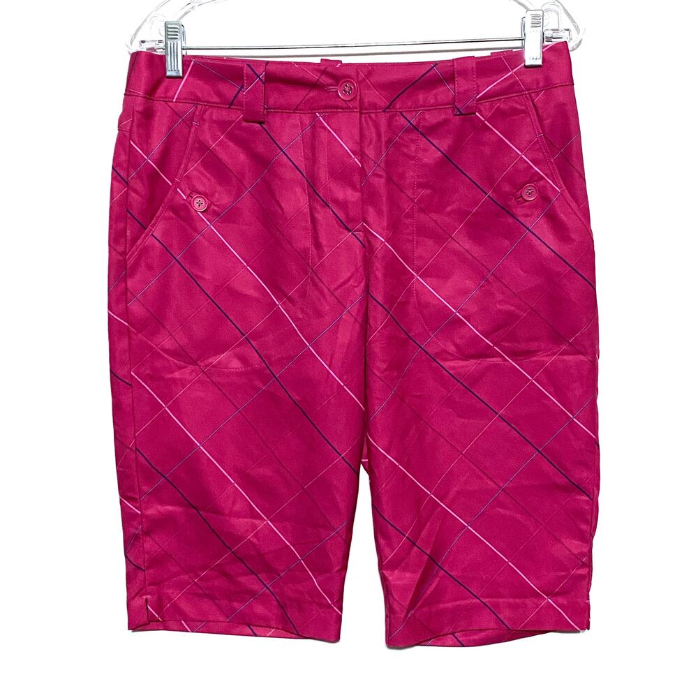 Nike Golf Hot Pink Plaid  Dri Fit Bermuda Shorts Womens 6 Activewear Athleisure